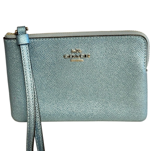 Coach Handbags - MWOT Coach Metallic Teal Bright Wristlet